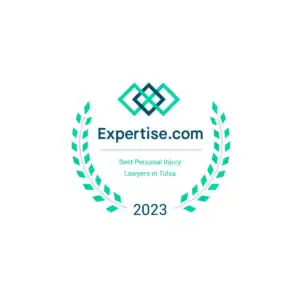 Expertise.com logo with Tulsa personal injury law focus, 2023 award badge.
