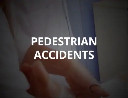 Pedestrian accident scene with injured person and law firm contact info.