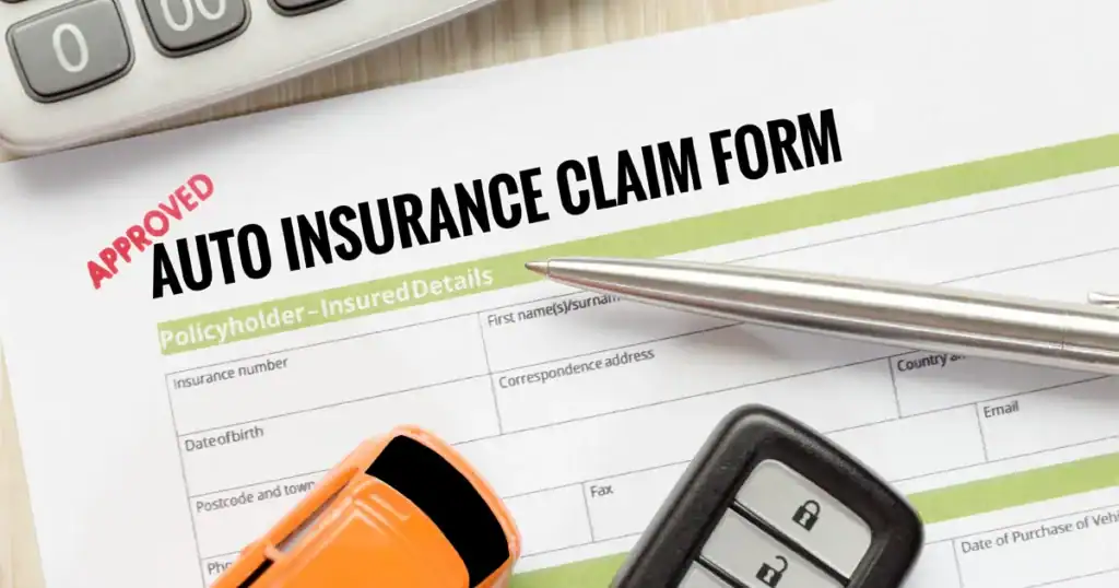 Auto insurance claim form with car keys and insurance details in Tulsa, Oklahoma.